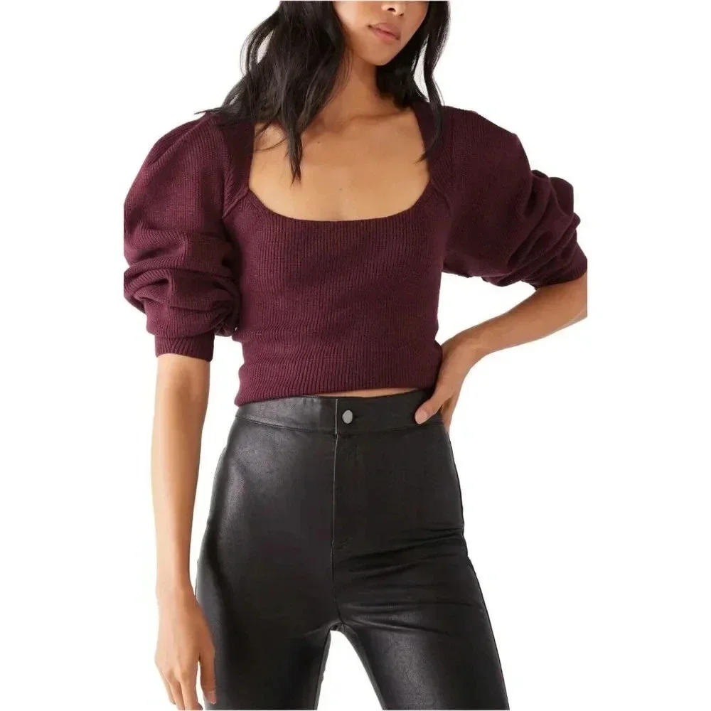 Free People Saffron Open Back Sweater Pomegranate Wine Women's Size XS - Picture 1 of 13